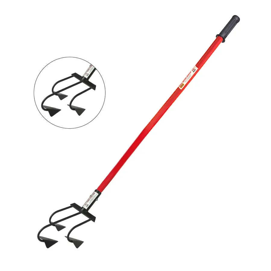 Global Nature Agro 3-Tines, 4 Inch Manual Hand Rake With 2 ft Steel Handle, For Farming & Gardening