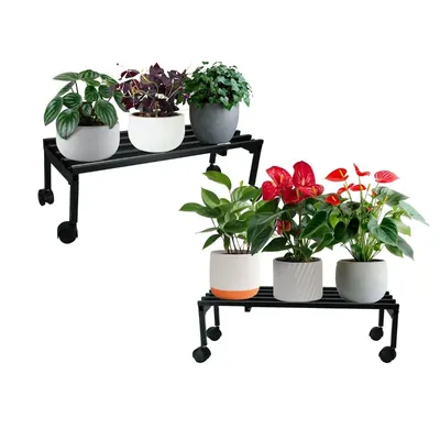 Heavy Duty Rectangle Plant Stand With Wheels, Anti-Rust Metal Pot Holder With 100 kg Capacity For Outdoor & Indoor Decor (Pack-Pack of 2)