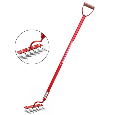 Global Nature Agro 5-Tine 8 Inch Manual Garden Hand Rake With 4.25 ft Handle, For Farming & Gardening
