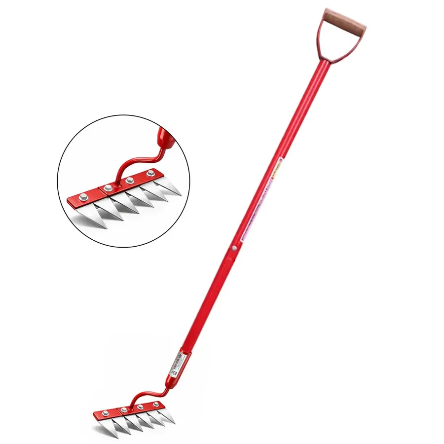 Global Nature Agro 5-Tine 8 Inch Manual Garden Hand Rake With 4.25 ft Handle, For Farming & Gardening