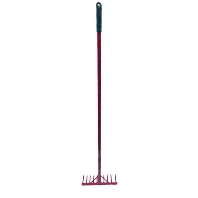 Heavy Duty 10 Pin Iron Garden Rake with 4 ft Handle for Quick Clean Up of Lawn and Breaking Of Soil