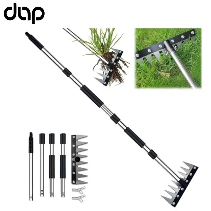 DAP 8 Teeth Garden Rake with 1.2 m Telescopic Handle For Soil Loosening, Weed Removal & Lawn Cleaning Tool