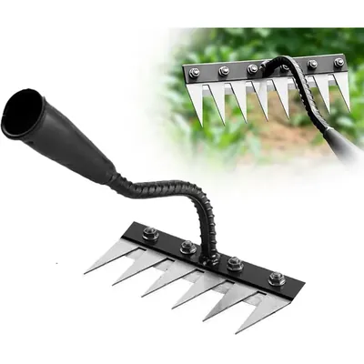 REDBUILD 6-Tine Garden Rake/ Carbon Steel Blade for Soil Loosening, Lawn Cleaning, Weeding & Agricultural Use