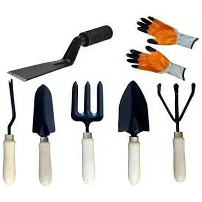 AGT Garden Tools Combo Kit (7 tools) of 2 Trowel, Hand Fork, Khurpa, Cultivator and a Pair of Hand Gloves