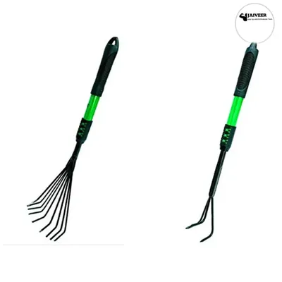 Jaiveer Garden Tools Set of a Garden Fan Rake and a Garden Hand Cultivator (2 Tools), Used for Small-Scale Gardening
