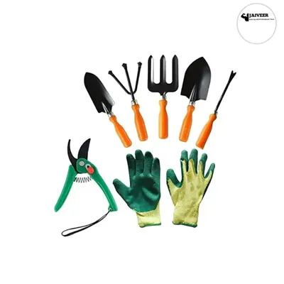 Jaiveer 7 Garden Tools Set, Transplanter, Trowel, Cultivator, Garden Fork, Weeder, Pruning shears and a Pair of Gloves