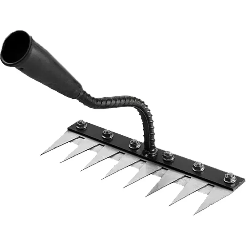 REDBUILD Heavy Duty Iron 8 Teeth Carbon Steel Garden Weeding Rake for Lawn Care