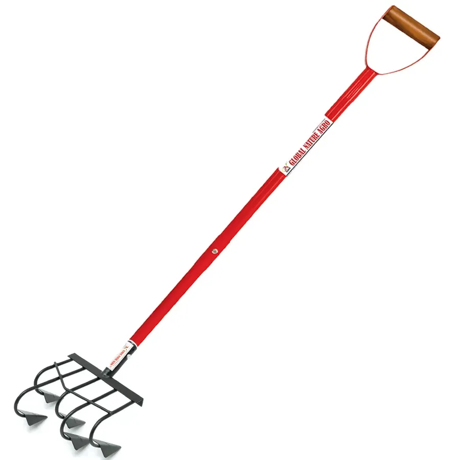 Global Nature Agro 5-Tines, 4 Inch Manual Hand Rake With 2, 4.25 ft Adjustable Handle, For Farming & Gardening