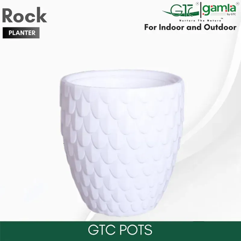 GTC 13 Inch Multi Color Rock Planter Modern Decorative Pots for Stylish Spaces, Home Decoration, Gardens (Pack Of 2)(Color-White)