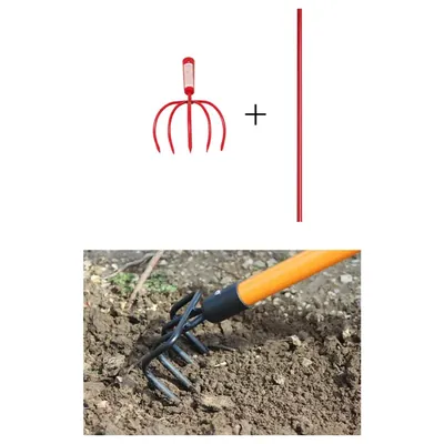 Heavy Duty 5 Tine Hand Tiller, Cultivator With 5 ft Handle