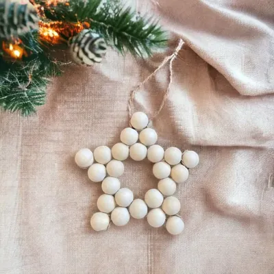 Ecofynd XMAS005-103 Handcrafted Wooden Bead Star Ornament for Rustic Christmas & Holiday Decor (Pack of 6)