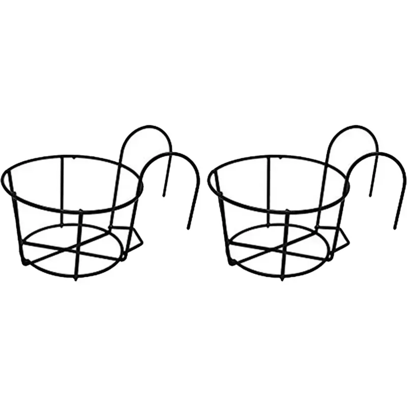 Heavy Duty Black Round Metal Hanging Flower Pot Stand, Railing Planters For Balcony, Window Decoration (Pack-Pack of 2)