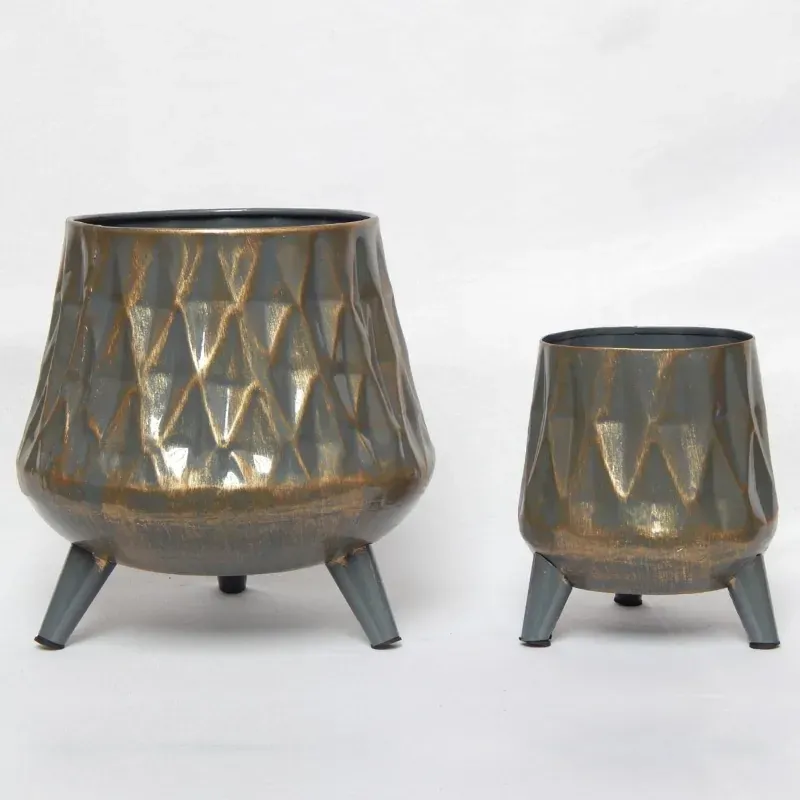 Ecofynd Hazel Metal Planter with Stand Home Decor Item for Balcony, Living Room (Pack of 2)