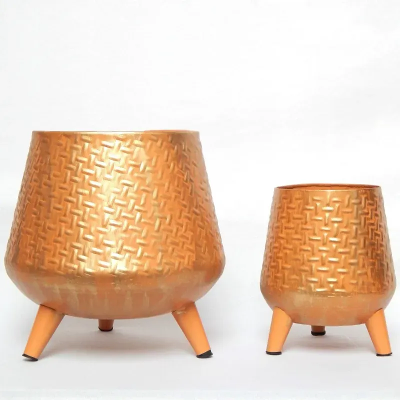Ecofynd Hazel Metal Planters with Stand, Home Decor Item for Balcony, Living Room (Orange) (Pack of 2)