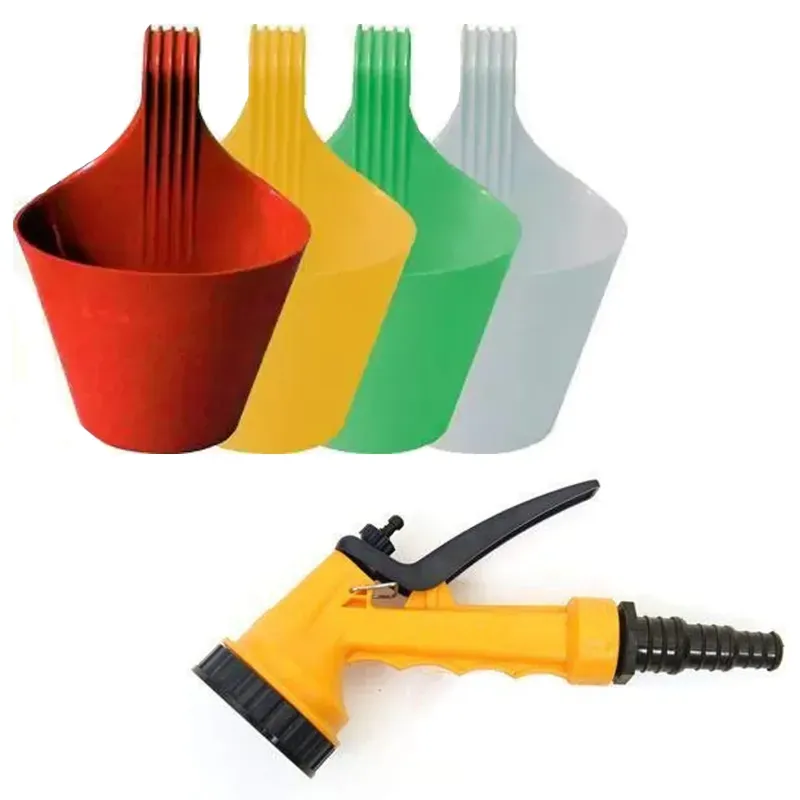 AGT Combo Pack of Colorful Railing Hook Pots and a 5 Pattern Nozzle Spray Gun, Used for Gardening / Decoration Purposes