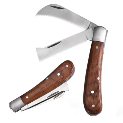 2 in 1 Foldable Grafting Knife with Wooden Handle/Stainless Steel Grafting Tool for Tree Grafting, Gardening (Pack of 2)