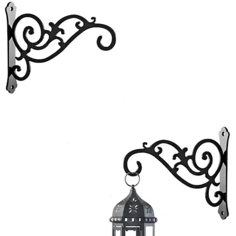 Ecofynd Wall Hanging Plant Bracket, Black Colored Iron Hangers for Hanging Lanterns, Bird Feeders, Planters (Pack of 2)