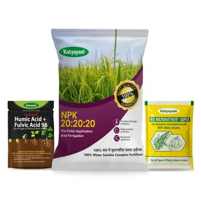 Katyayani NPK 20-20-20 with 2 Sample Mix Micronutrients and Organic Humic Acid, 3 in 1 Pack, 1 kg (Pack-1 x 1 kg)