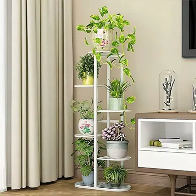 Heavy Duty 6-Tier Vertical Plant Stand, Metal Indoor & Outdoor Planter Display Rack for Multiple Flower Pots (Color-White)