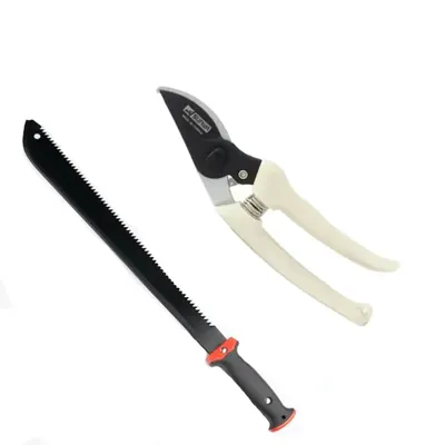 Sunya Set of a Machete with Top Saw & Protective Cover and a Bypass Pruner, Used for Cutting/Trimming/Garden Maintenance, 2 Tools