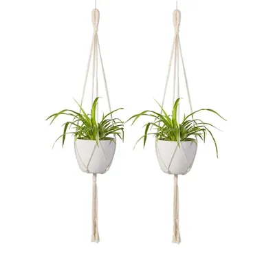 Ecofynd Macrame Plant Hanger Without Pot, Flower Pot Holders for Indoor Outdoor, Pack of 4 (EC18031-102-M2)