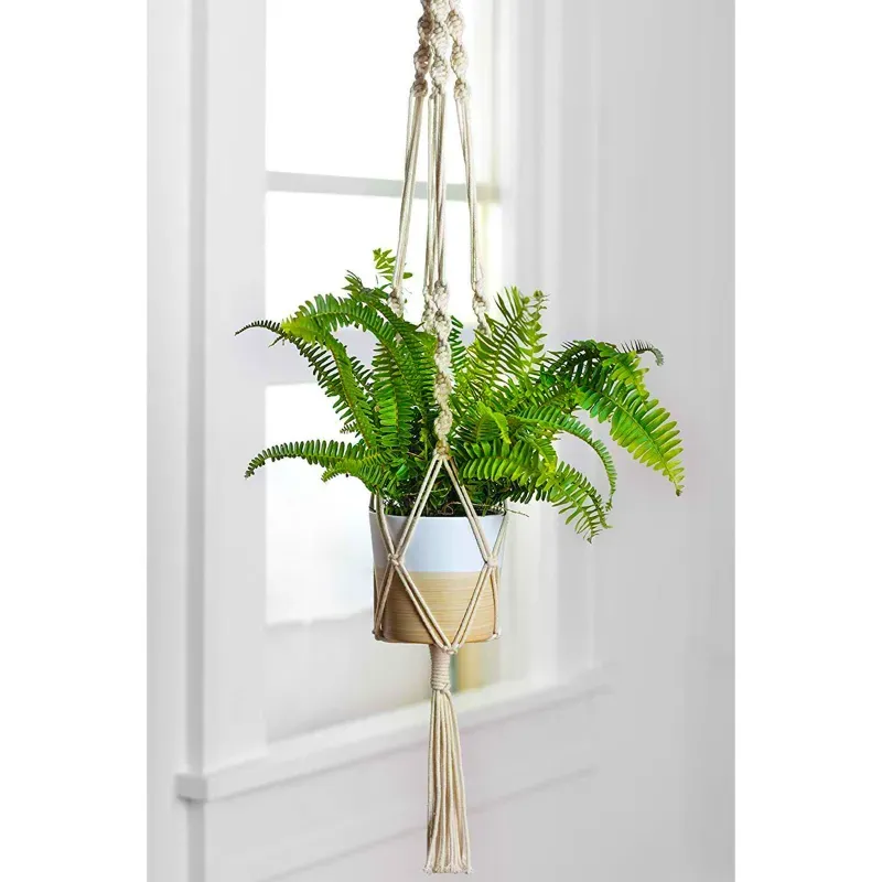 Ecofynd Macrame Plant Hanger Handwoven Cotton Hanging Planter for Home & Garden Decor (Pack of 2)