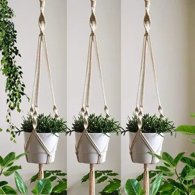 Ecofynd Macrame Plant Hanger 39 Inch Handmade Cotton Flower Pot Holder for Decor (Pack of 2)