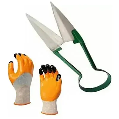 AGT a Side Cutter and a Pair of Gloves for Home Gardening and Essential Farming Garden Tool Set (Pack of 2)