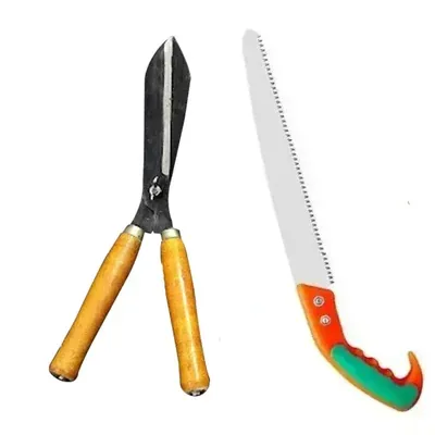 AGT Garden Tools Combo Kit of a Pruning Saw and a Hedge Shear with 8 Inch Blade, Used for Cutting, Sawing, Pruning