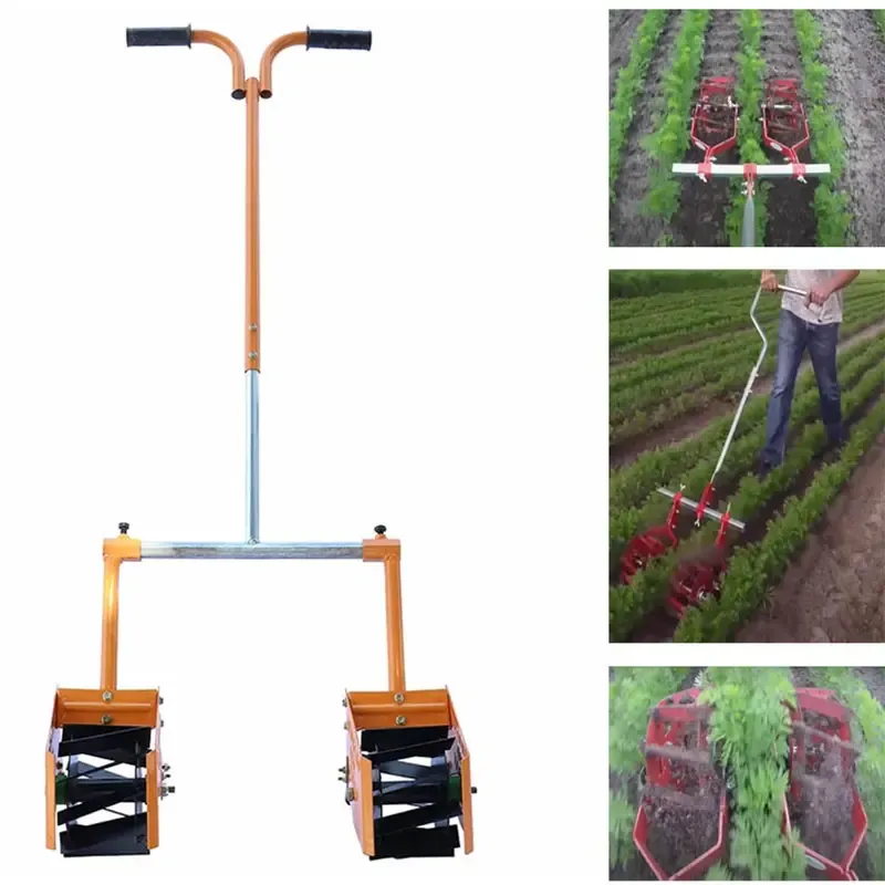 Mahan MDRRWPP 6, Manual Double Row 6 Inch Roller Weeder with Plant Protection Plate & Adjustable Long Handle For Agriculture