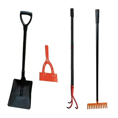 Unison Square Mouth Shovel, Dutch Hoe, Heavy Duty Cultivator with 45 Inch Tubular Handle, Garden Rake, 4 Garden Tool Set