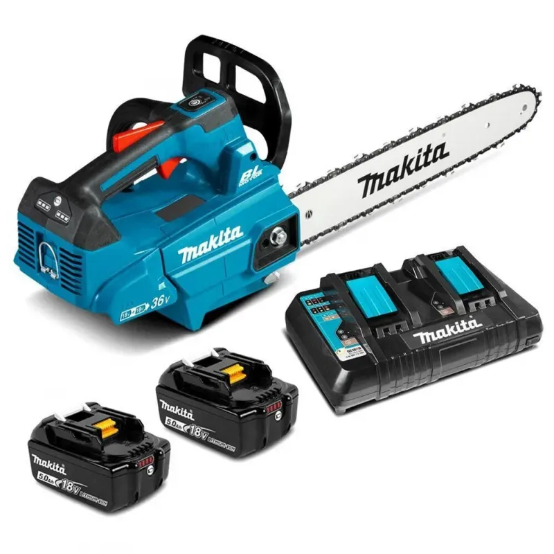 MAKITA DUC356PT2 High Speed Cordless, Battery Chainsaw With 14 Inch Guide Bar, Ideal for Gardening and Farming Purposes