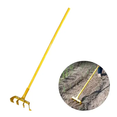 URVI Agrotech Manual 4 Teeth Weeding Rake with 4.5 ft Aluminum Handle for Weeding & Ploughing