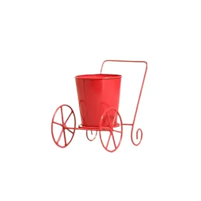 Iron Bucket Planter Pot Stand with Two Wheels for Indoor & Outdoor Home Decor