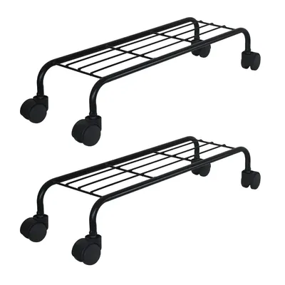 Heavy Duty Metal Plant Stand with Rolling Wheels & Curved Edges for Garden & Home Decor (Set of 2)