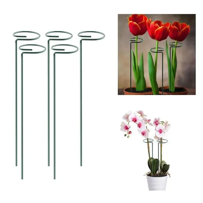 Ecofynd 16 Inch Metal Plant Stakes/Garden Plant Trellis for Stem Flower Plant Support (Pack of 5 Pcs)