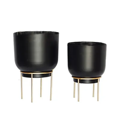 Ecofynd Eva Metal Plant Pots with Stands Home Decor Item for Balcony, Patio, Living Room, Garden (Pack of 2)