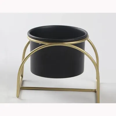 4 Inch Black Metal Planter Pot with Golden Metal Stand for Home Decor Purpose