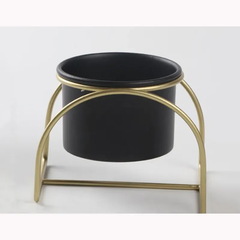 4 Inch Black Metal Planter Pot with Golden Metal Stand for Home Decor Purpose