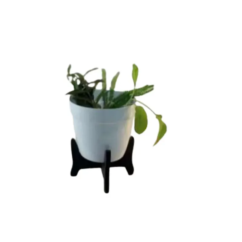 5 Inch Simple White Metal Planter Pot with Wooden Stand, Used for Home Decoration Purpose