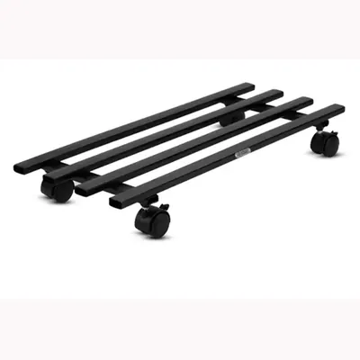 24 Inch Rectangular Metal Plant Stand with Rolling Wheels for Home and Garden Decor