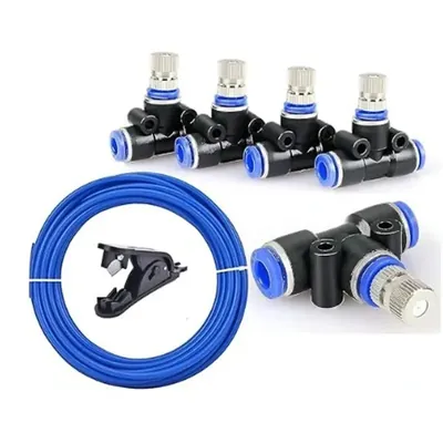 Misting Cooling Kit 10 m Pipe, 6 mm Atomization Mist Nozzles with Tee Connector & Pipe Cutter