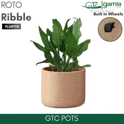 GTC 14 Inch Multi Color Roto Ribble Pot with Wheels for Balcony and Home Decoration (Color-Sandstone)