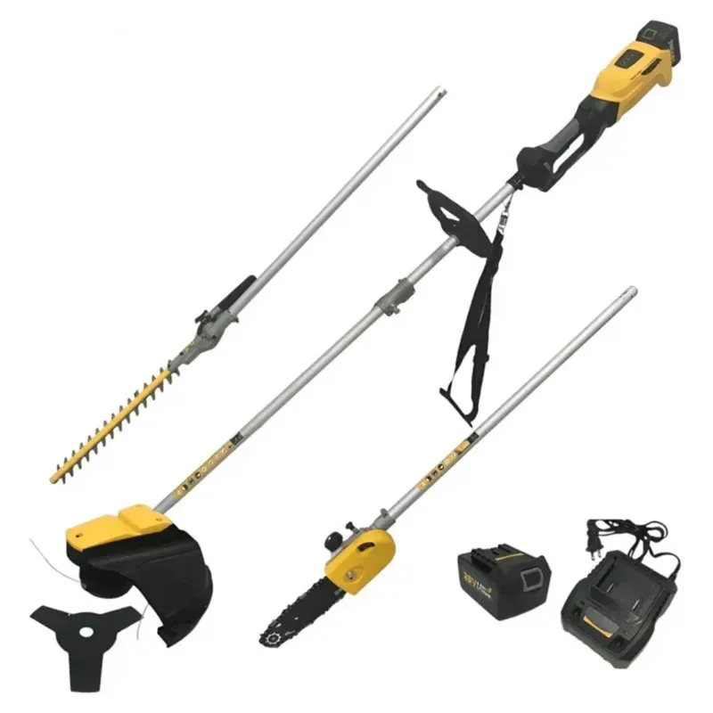 Leo 20 V Cordless 4-in-1 Multi-Attachment Battery Brush Cutter with Chainsaw & Hedge Trimmer Attachment, with Battery & Charger