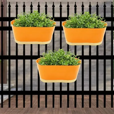 Ecofynd Hanging Flower Pots for Garden, 12 Inch Railing Planter with Detachable Handle (Pack of 3)
