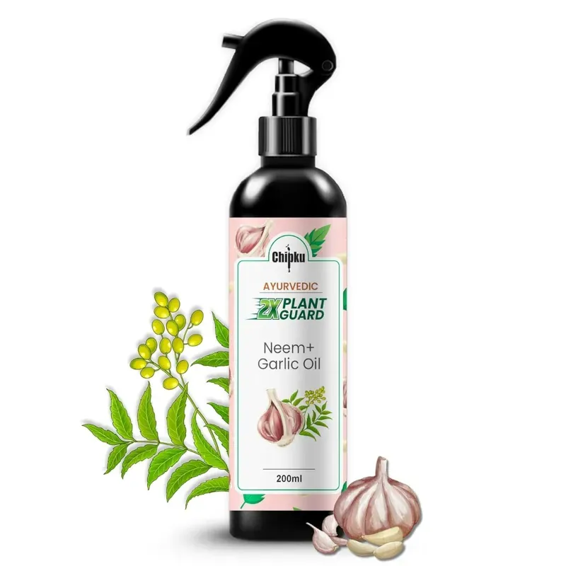 Chipku Ayurvedic Plant Guard Neem Oil & Garlic Spray Formulation, 100% Organic & Powerful For Pest Control (Quantity-200 ml)