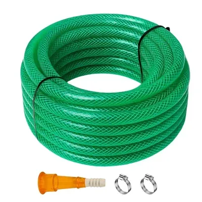 AGRIANSH 1/2-inch 20-meter 3 Layer Threaded Pvc Braided Garden Hose Pipe With Tap Adapter and Stainless Steel Clamps
