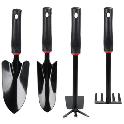 OUTO Garden Tools Set (Five Tooth Rake, 2 Shovel and Two Headed Hoe) Terrace Balcony Gardening Accessories Kit (Pack of 4)