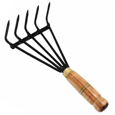 OUTO Rake 12 Inch Heavy Duty Stainless Steel Non-Slip Wooden Handle Grip Garden Tool Cultivator for Home Gardening Digging