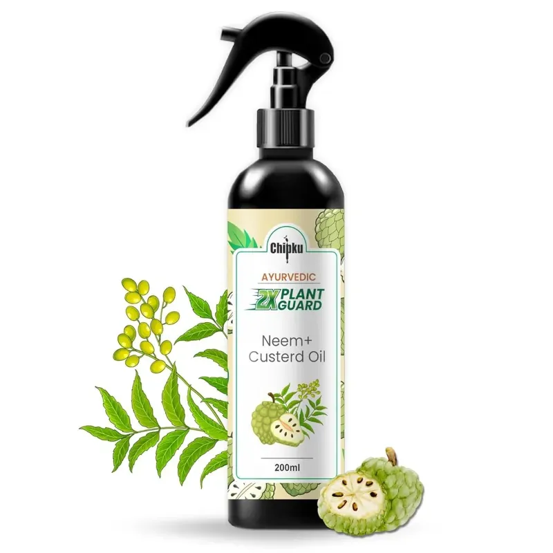 Chipku Ayurvedic Plant Guard Neem Oil & Custard Apple Oil Spray, 100% Organic & Powerful For Pest Control (Quantity-200 ml)